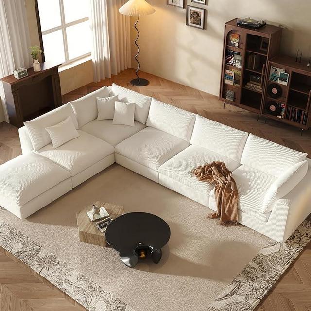 Oversized Modular Sectional Sofa,Cloud Couch Deep Seat Sofa Cushion Covers Removable,Oversized Sectional Couches for Living Room(6 Seater-Off White)
