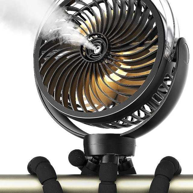 Misting Stroller Fan, 6000mAh Battery Operated Portable Fan with Light & 360° Pivoting, Personal Fan with Flexible Tripod for Baby, Office, Travel,Treadmill,Outdoors