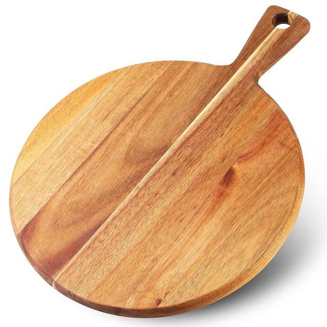 Wood Pizza Peel, 14 inch Cutting Board, Cheese Paddle Board, Bread and Crackers Platter for Serving and Minor Food Prepare with Handle Lightweight Smooth Pizza Paddle Plate and Serving Board