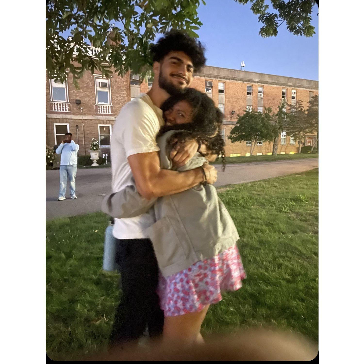 Hugs at Holy Cross- the place where we first met fell in love!