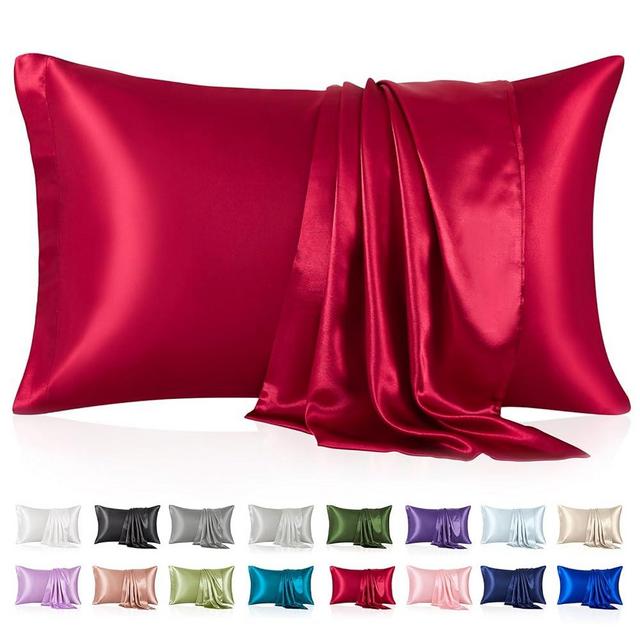 Silk Like Satin Pillowcase King Size, Burgundy Smooth and Cooling Satin-Silk Pillow Cases for Hair and Skin with Envelope Closure, Gift for Women Men, 2 Pack (20x36, Burgundy)