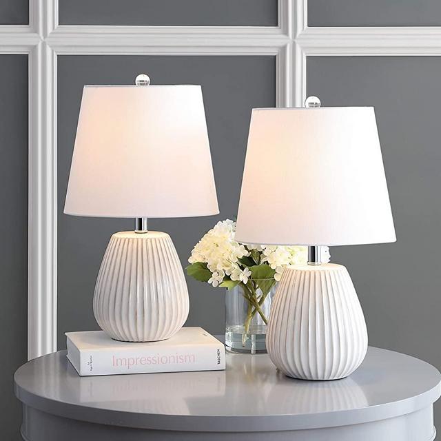 Safavieh Lighting Collection Kole White 21-inch Bedroom Living Room Home Office Desk Nightstand Table Lamp (Set of 2) - LED Bulbs Included
