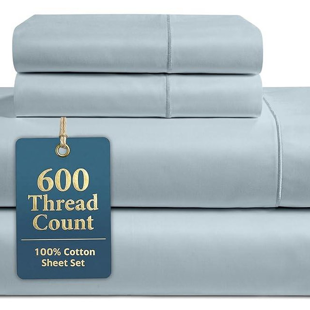 LANE LINEN 100% Cotton Bed Sheets – 600 Thread Count Cooling Sheets Queen, Durable Daily Use Bedding, Value Comfort for Night Rest, Hotel Sateen Finish, Snug Fit 15" Deep Pocket – Blue