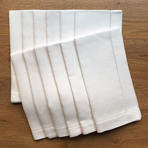 Minhcraft White Linen Hem Stitch Dinner Napkins - Set of 12 20"x20"-Ladder Hem Stitch 100% Linen Cloth Napkins-Super Value Bulk 12 Pack