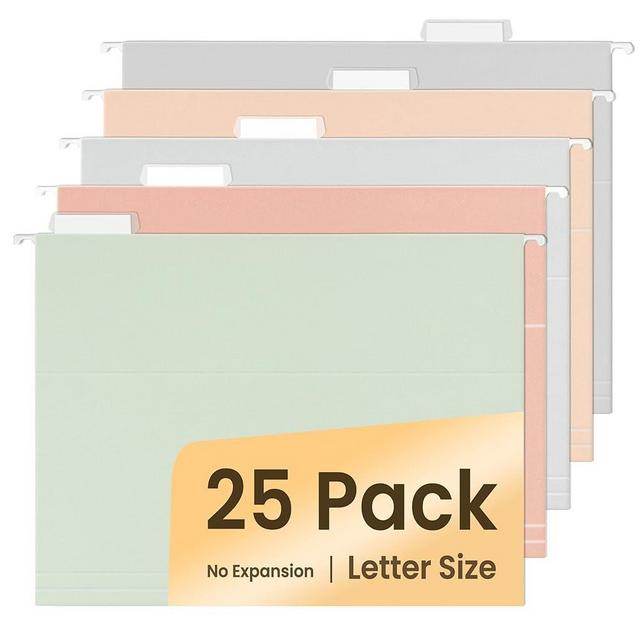 SUNEE Hanging File Folders Letter Size, Pastel Colors, 25 Count File Folders with 1/5-cut Tabs, Stay Organized for Your Home and Office Bulk File and Documents