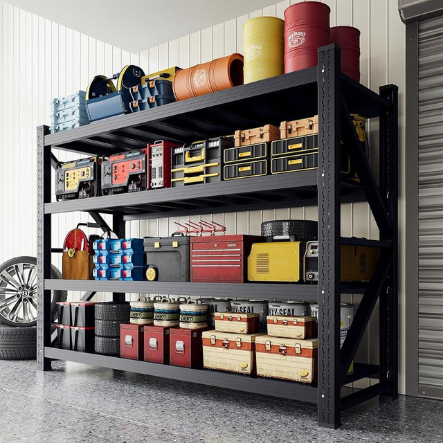 XINEVERY 4000LBS Storage Shelves,60" W Garage Shelving Heavy Duty,4 Tier Adjustable Metal Shelving Unit,Garage Storage Shelves for Garage,Warehouse,Basement,Pantry,Kitchen,60" W x 70" Hx24 D,Black