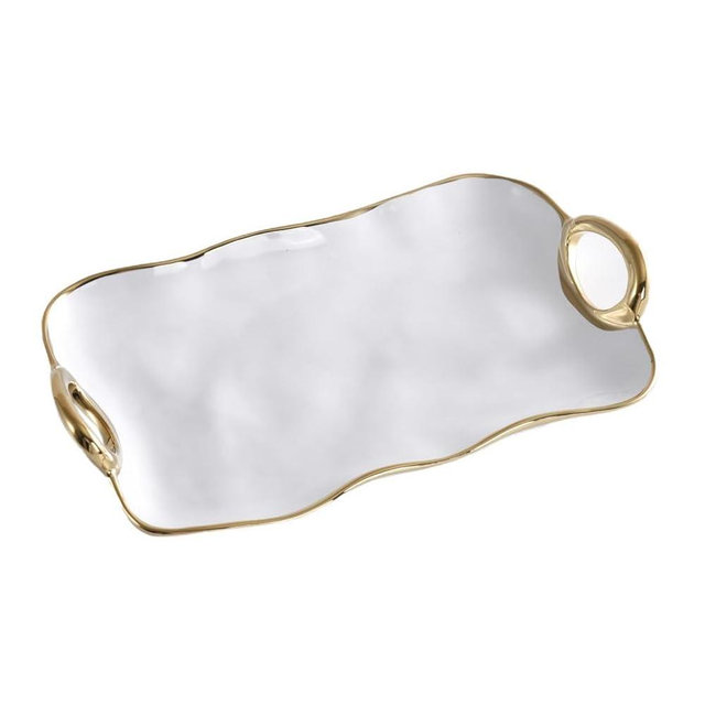 Pampa Bay Golden Handles Small Platter, Porcelain, 13.5" x 7.75" x 1.75"