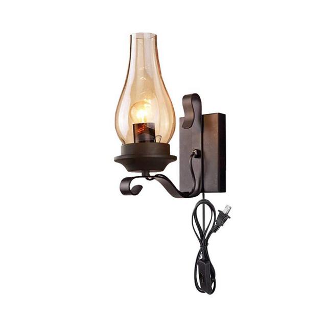 KWOKING Lighting Vintage Industrial Wall Sconce Vintage Plug in Candle Sconce Wall Lighting with Cognac Glass Shade Oil Lamp for Corridor Fireplace Dining Room