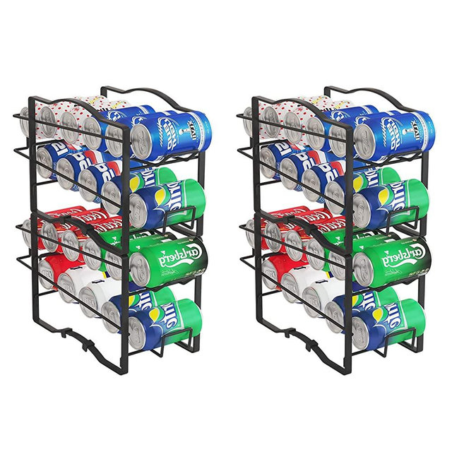GILLAS 4 Pack Soda Can Organizer Rack for Pantry, Stackable Beverage Soda Can Storage Dispenser Holder for Refrigerator, Cabinet, Black