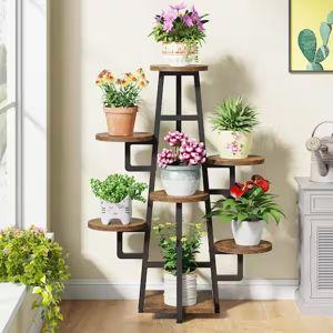 Wellston 43.3 in. Rustic Brown Rectangle Wood Indoor Plant Stand with 7 Tier, Tall Plant Shelf Corner Plant Pots Holder