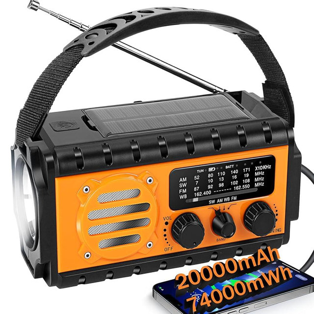QAUYYW 74000mWh Emergency Radio with NOAA Weather Alert, Portable Hand Crank SW/AM/FM Survival Radio with Fast Charge Rechargeable Solar Battery, Flashlight, Reading Lamp,SOS Sirenor Home Outdoor