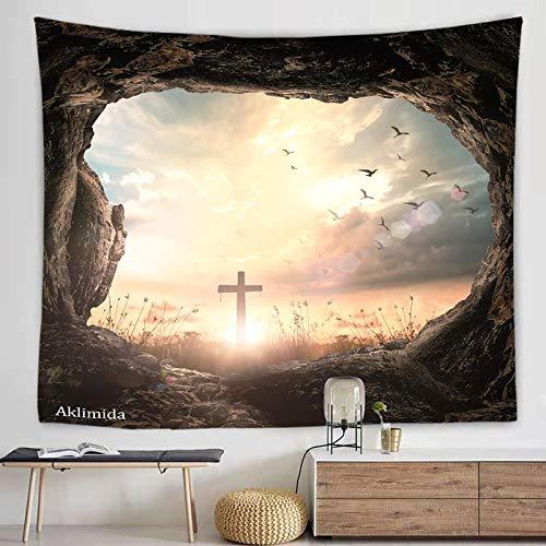 Aklimida Easter Cross Tapestry Wall hanging Jesus Christian Tapestry for Bedroom Living Room Dorm Decor Mountain Landscape Tapestrys Trippy Wall Art（White 59.1*82.7inch）
