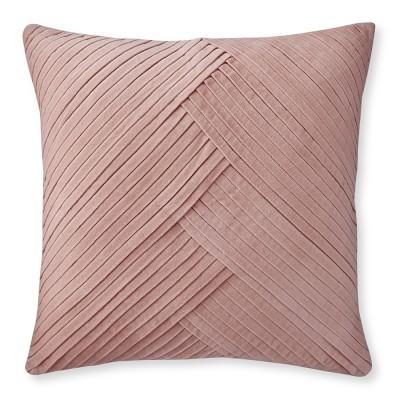 Pleated Velvet Pillow Cover, 22" X 22", Blush