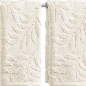 Artoid Mode 2 Pcs Beige 3D Leaves Jacquard Hand Towels for Bathroom, 100% Cotton Soft Absorbent Bathroom Decor Towels, 13.7 x 29.5 Inch