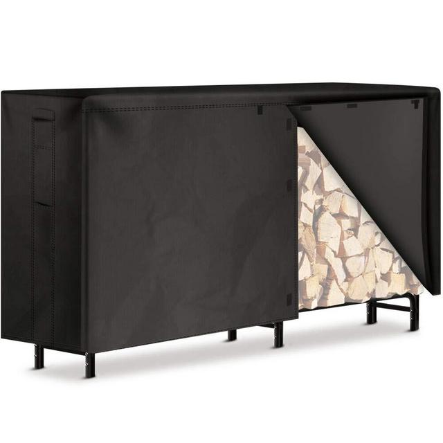 Amagabeli 8ft Firewood Log Rack Cover Combo Set Waterproof Outdoor Log Holder for Fireplace Heavy Duty Wood Stacker for Patio Kindling Logs Storage Steel Tubular Wood Pile Rack Tool Accessories Black