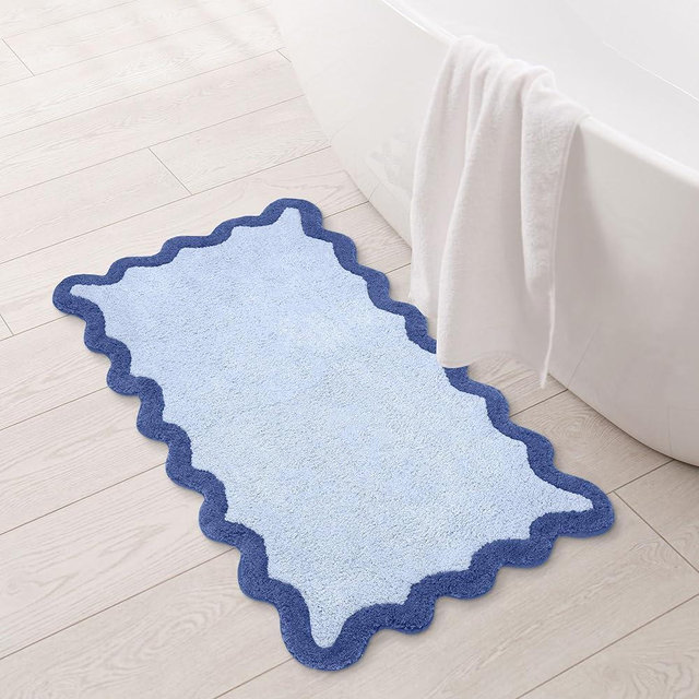 Folkulture Bathroom Rug | (20 X 32) Bath Mats for Bathroom Décor | 100% Cotton Blue Bath Rug | Bathroom Mat or Bathtub Mat for Shower Accessories | Absorbent Rug, Bath Room Runner Rugs