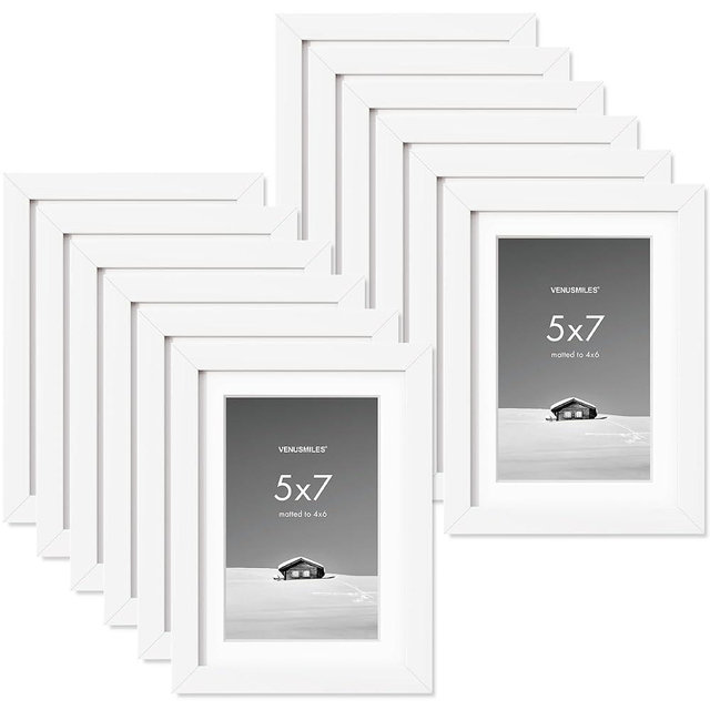 Venusmiles 5x7 inch Picture Frame, 5x7 Photo Frames with 4x6 Removable Mat - High Definition Plexiglass - Vertical and Horizontal Display - Wall Hanging Frame - White, 12 Pack