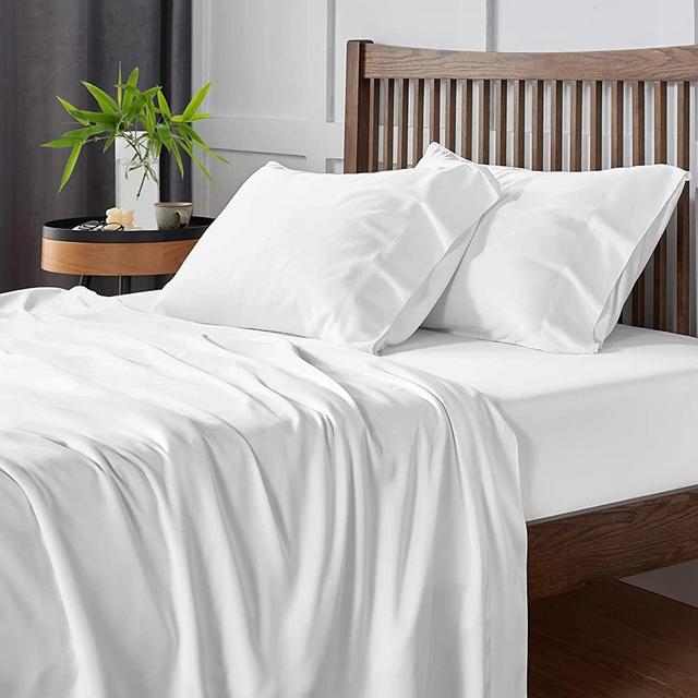 CozyLux 100% Organic Bamboo Sheets King Size White 300 Thread Count Oeko-TEX Certified Cooling Bed Sheets Set for Night Sweats 4PCS with 16" Deep Pocket Luxury Silky Feel Hotel Bedding