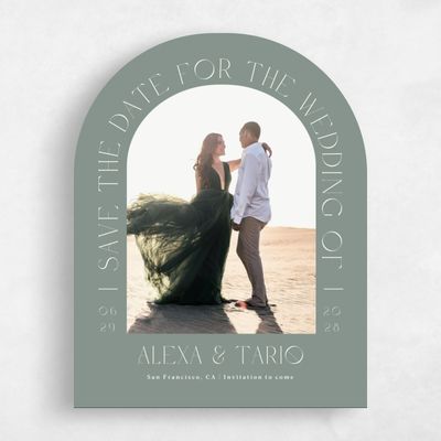 Deep Sage, Green Wedding Save the Date - Gothenburg Arch