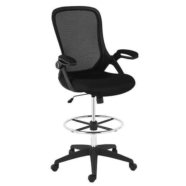 Poly and Bark Sadia Mesh Ergonomic Drafting Tall Office Chair Stool in Black