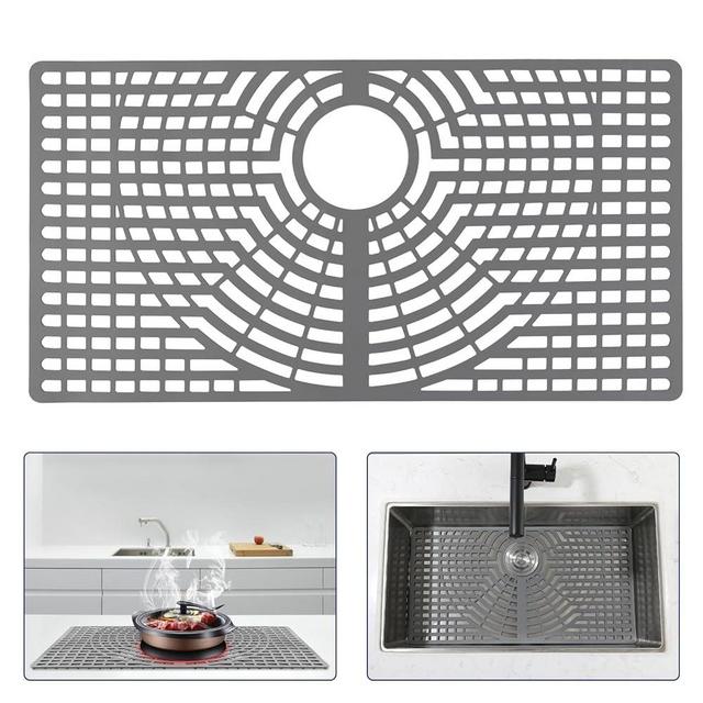 Snuggery Silicone Sink Protector 30"x16" Rear Drain Hole, Heat Resistant Non-slip Dishwasher Suitable, Large Sink Mat for Bottom of Farmhouse Kitchen Stainless Steel Sink