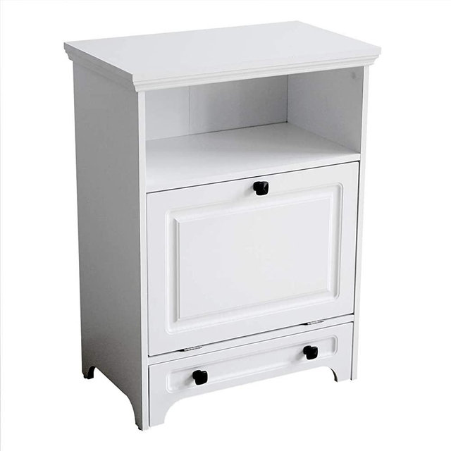 roomfitters White Pet Feeding Station Furniture with Double Pull Out Dog Bowl, Pet Food Cabinet, Pet Toy Storage Organizer