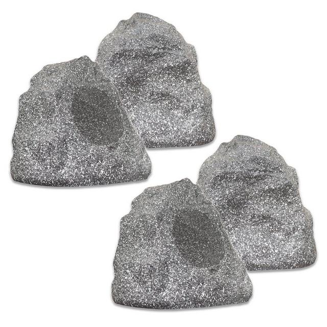 Theater Solutions 4R4G New Wired Outdoor Garden Waterproof Granite Rock Patio Speakers (set of 4)