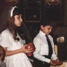 Two little Catholic kids, John and Lauren first met during religion classes in first or second grade. No one remembers that initial introduction but they sure were cute at their 1st Communion.