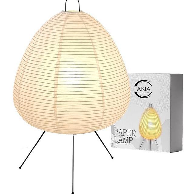 Dimmable Double-Layered Japanese Rice Paper Lamp – Noguchi Akari Style Lantern with Washi Paper Shade, Bulb Included – Japandi Bedside, Desk, and Nightstand Light