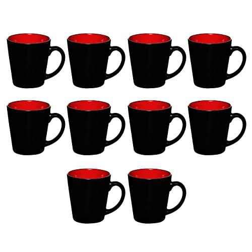 Latte Mugs - 12 oz Two Tone Sets - 10 pack - Colorful and Glossy - Perfect for Coffee, Hot Chocolate Cocoa, Tea - Red
