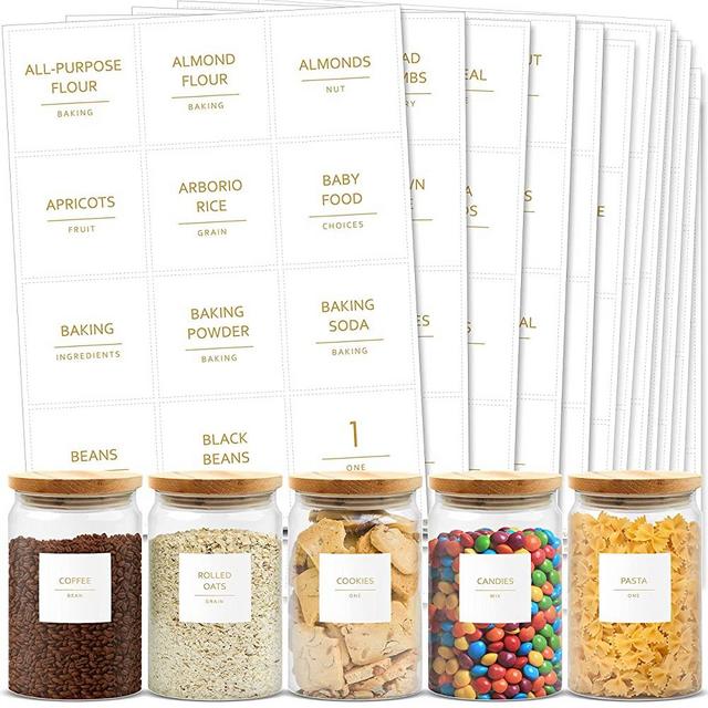 Talented Kitchen 144 Gold Minimalist Pantry Labels – 144 Kitchen Pantry Names – Gold Text on White Water Resistant Vinyl. Spice Jars Pantry Labels for Containers Labels Pantry Organization and Storage