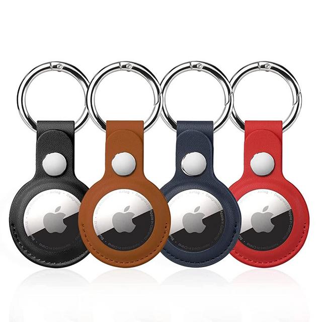 4 Pack Airtag Holder, Air Tag Keychain, PU Leather Airtag Case, Air Tagsmate for Luggage, Comes with Ring Metal Snap Keyring for Luggage, Keys, Pets, Kids Bag…