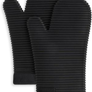 KITCHENAID Ribbed Soft Silicone Oven Mitt 2-Pack Set, Matte Black, 7.5"x13"