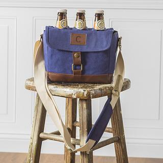 Personalized Navy Insulated Waxed Canvas 6-Pack Bottle Carrier