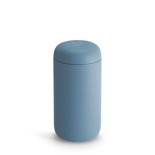 Fellow 12 oz Carter Move Travel Mug - Vacuum-Insulated Stainless Steel Travel Coffee Mug - Coffee Tumbler with Ceramic Interior and Splash Guard - Hazy Blue