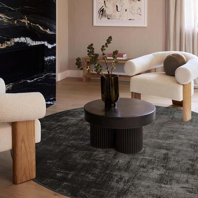 Ruggable Washable 6 ft Round Rug, Impasto Greyscale, Premium Modern Rugs for Living Room, Bedroom, Kitchen, Office, Classroom with Gripper Non Slip Pad