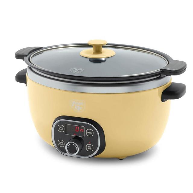 GreenLife Cook Duo Healthy Ceramic Nonstick Programmable6 Quart Family-Sized Slow Cooker,PFAS-Free,Removable Lid and Pot,Digital Timer,Adjustable Temperature Control,Dishwasher Safe Parts,ButterYellow