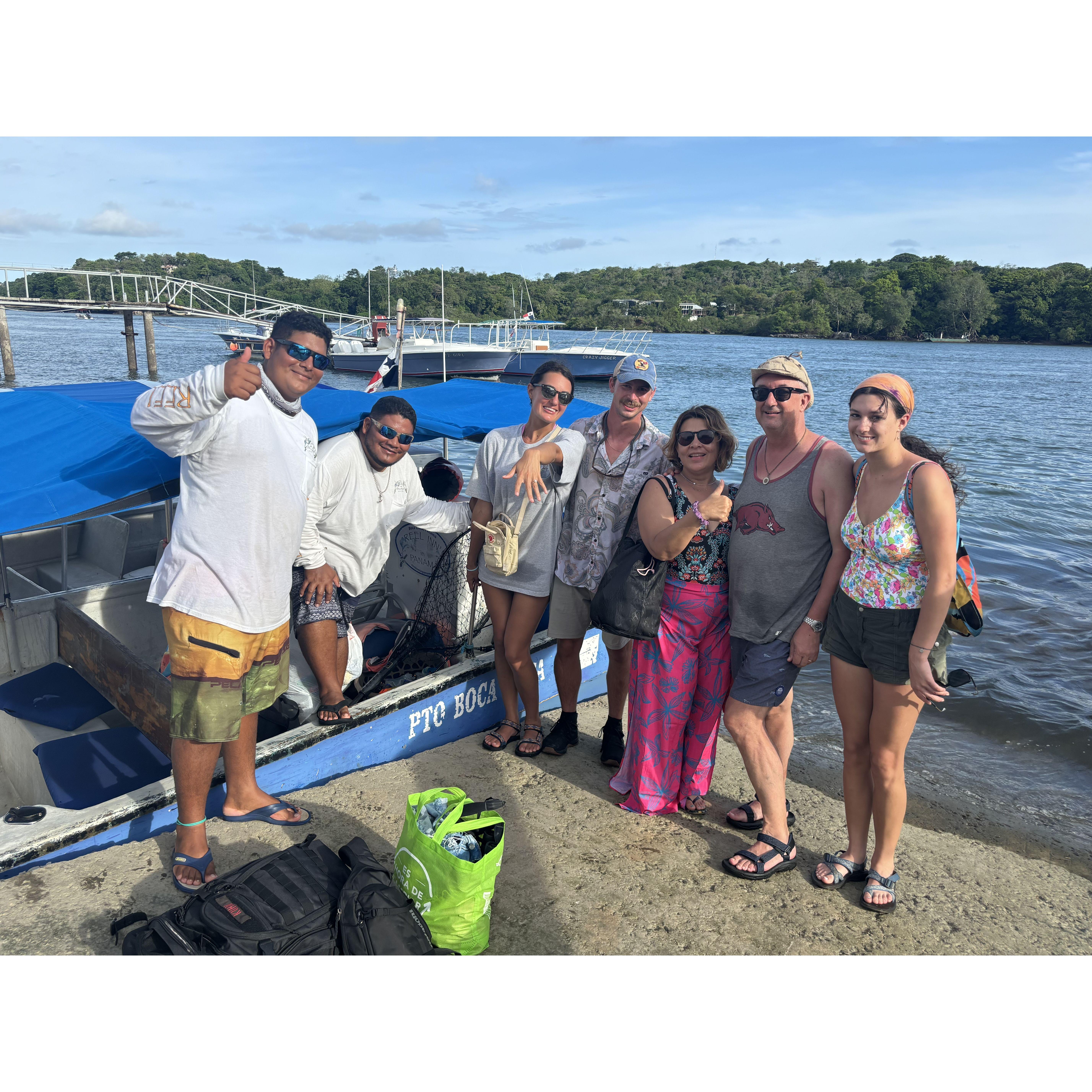 The crew that was in on the surprise proposal and catching the rooster fishy!