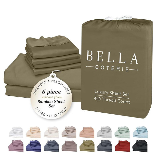 Bella Coterie 6 Piece Luxury Bamboo Viscose King Size Sheet Set | 100% Organically Grown | Cooling for Hot Sleepers | 18" Deep Pocket | Soft & Hypoallergenic | 4 Pillowcases [Olive]