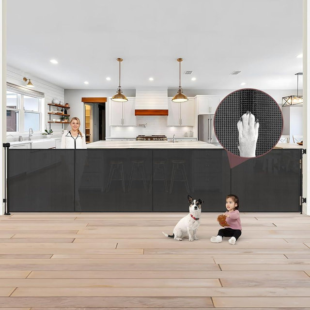 Reinforced 41" Extra Tall Pet Gate, 200" Retractable Baby Gates Extra Wide Retractable Dog Gate with Support Rods, Indoor Extra Long Baby Gate Retractable Fence Outdoor Garage Gates for Dogs, Black