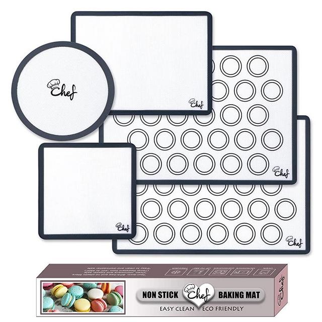 Silicone Baking Mats Set of 5-2 Half Sheets Mats + 1 Quarter Sheet Liner + 1 Round & 1 Square Cake Pan Mat - 100% Nonstick Food Safe Silicon -Reusable Oven Cooking Liners , Macaron Baking Mats
