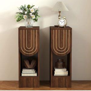 weselon Narrow Nightstands Set of 2, Mid-Century Modern Bedside Table with Carved Drawer and Storage Shelf, Farmhouse Slim Side End Table for Bedroom, Small Space (2, Walnut)