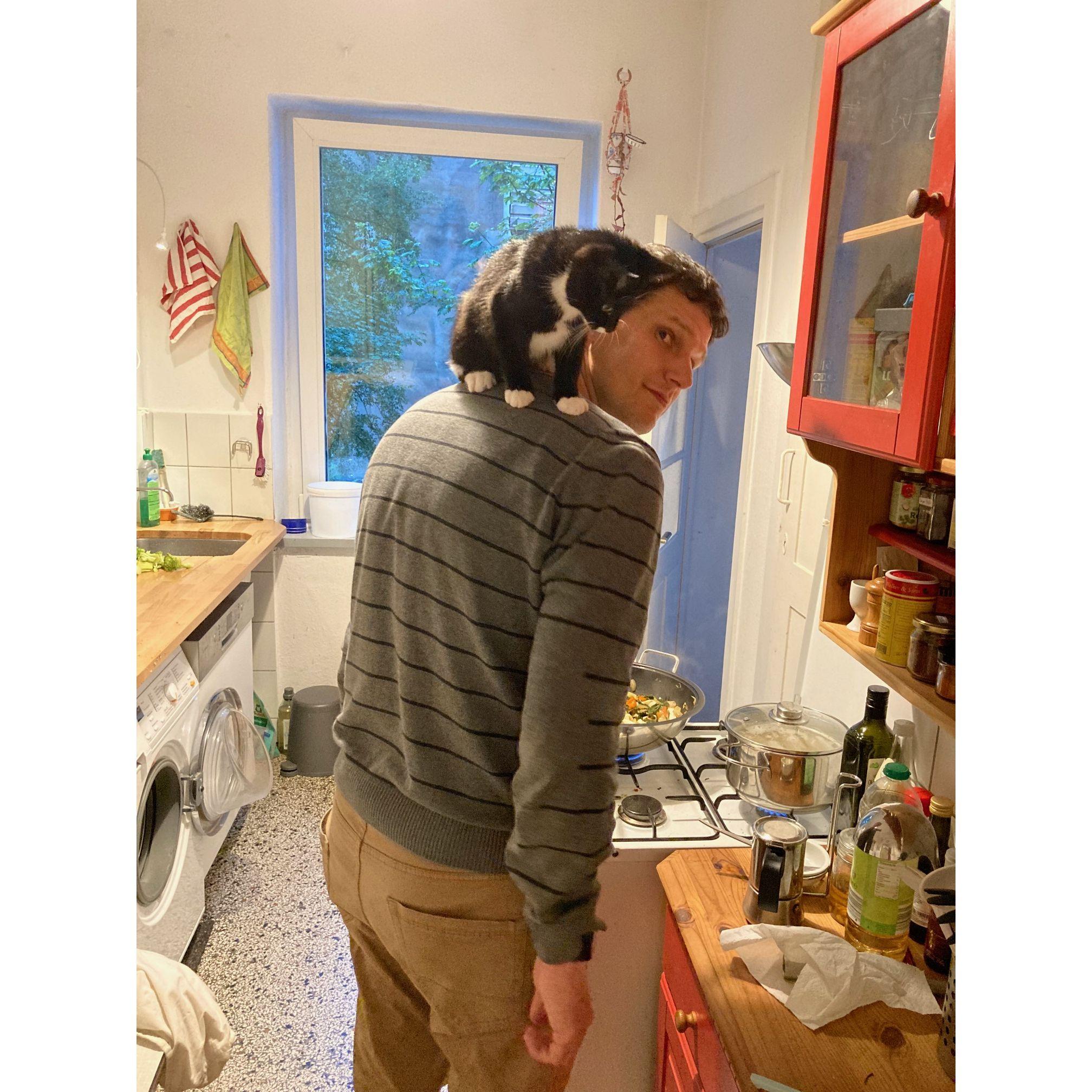 Julian quickly fell into his role as cat-dad, as well.