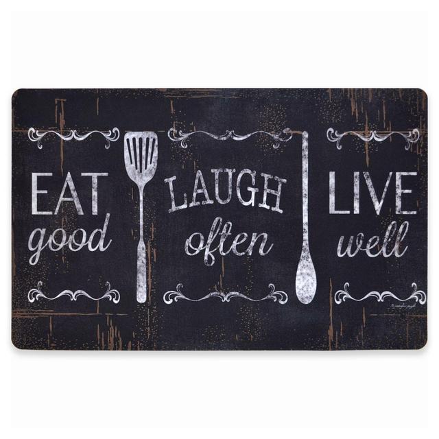 Home Dynamix Designer Chef 18-Inch x 30-Inch "Eat, Laugh, Live"  Kitchen Mat in Black