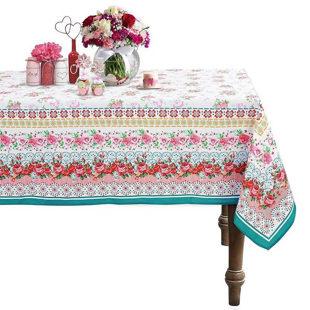 Virtumob Rectangle Tablecloth - 60 x 84 Inch Pink Pioneer Design Rustic Tablecloth Classic French Country Printed Farmhouse Table Cover for Farmhouse Decoration, Suitable for Home, Kitchen Dining