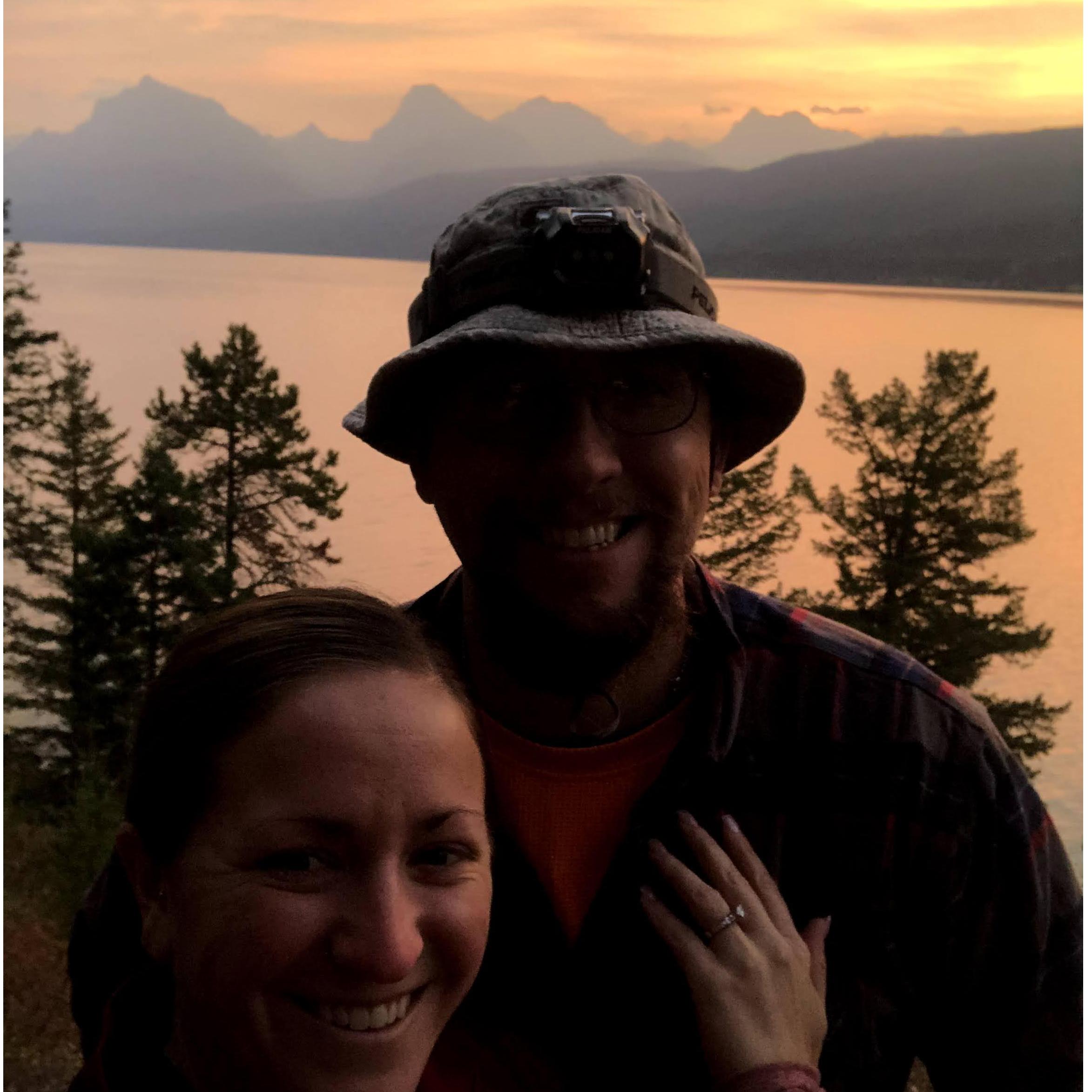 Kurt's proposal at sunrise - Rocky Point, Glacier National Park