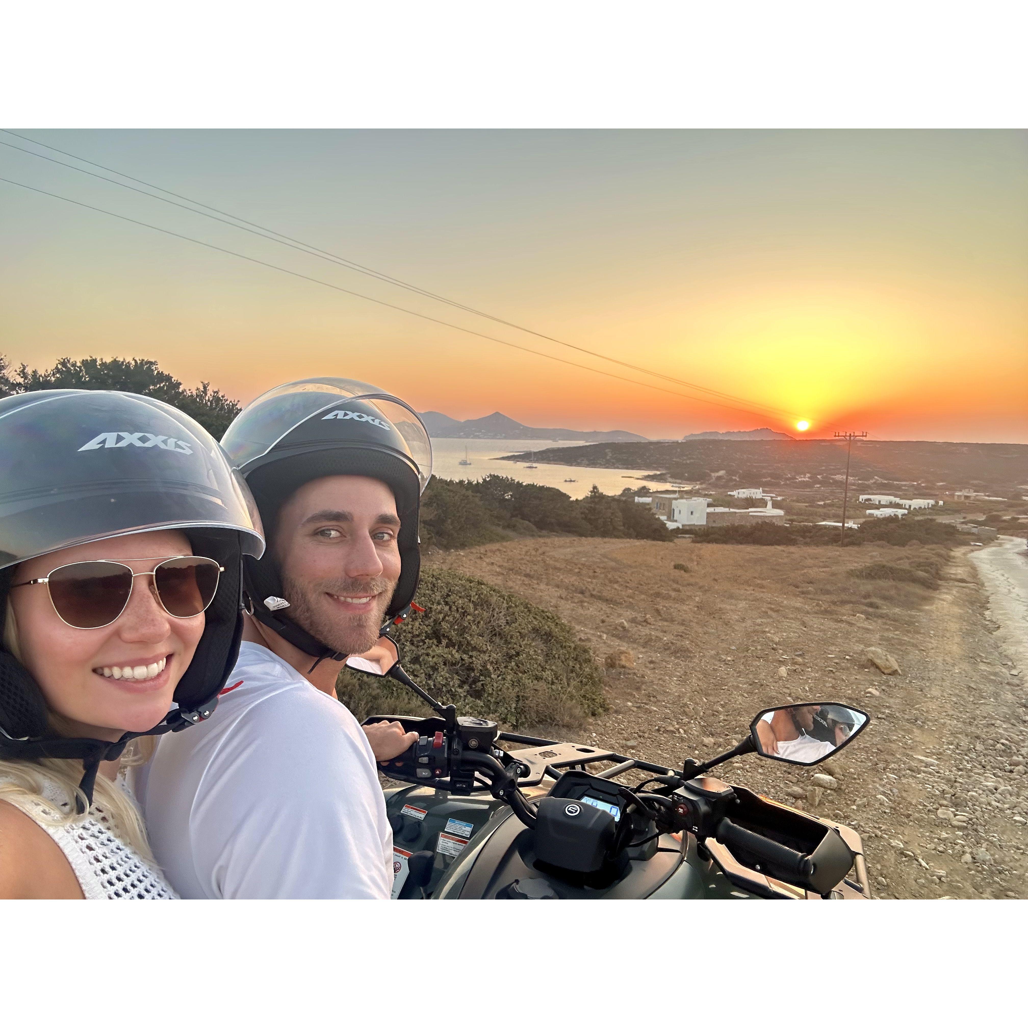 Watching the Greek sunset on our ATV
