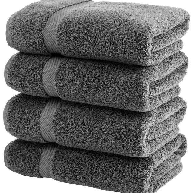 White Classic Luxury Grey Bath Towels Large - Circlet Egyptian Cotton | Highly Absorbent Hotel spa Collection Gray Bathroom Towel | 27x54 Inch | Set of 4