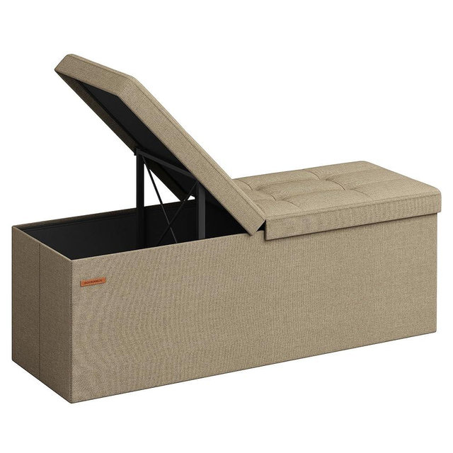 SONGMICS Storage Ottoman, Foldable Storage Bench, 15 x 43 x 15 Inches, Flipping Lid, 660 lb Load Capacity, for Entryway, Living Room, Bedroom, Camel Brown ULSF076K01