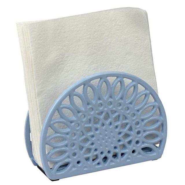 Home Basics Sunflower Collection Cast Iron Napkin Holder for Kitchen Countertop | Dinner Table | Indoor & Outdoor Use | Storage and Organization, Blue